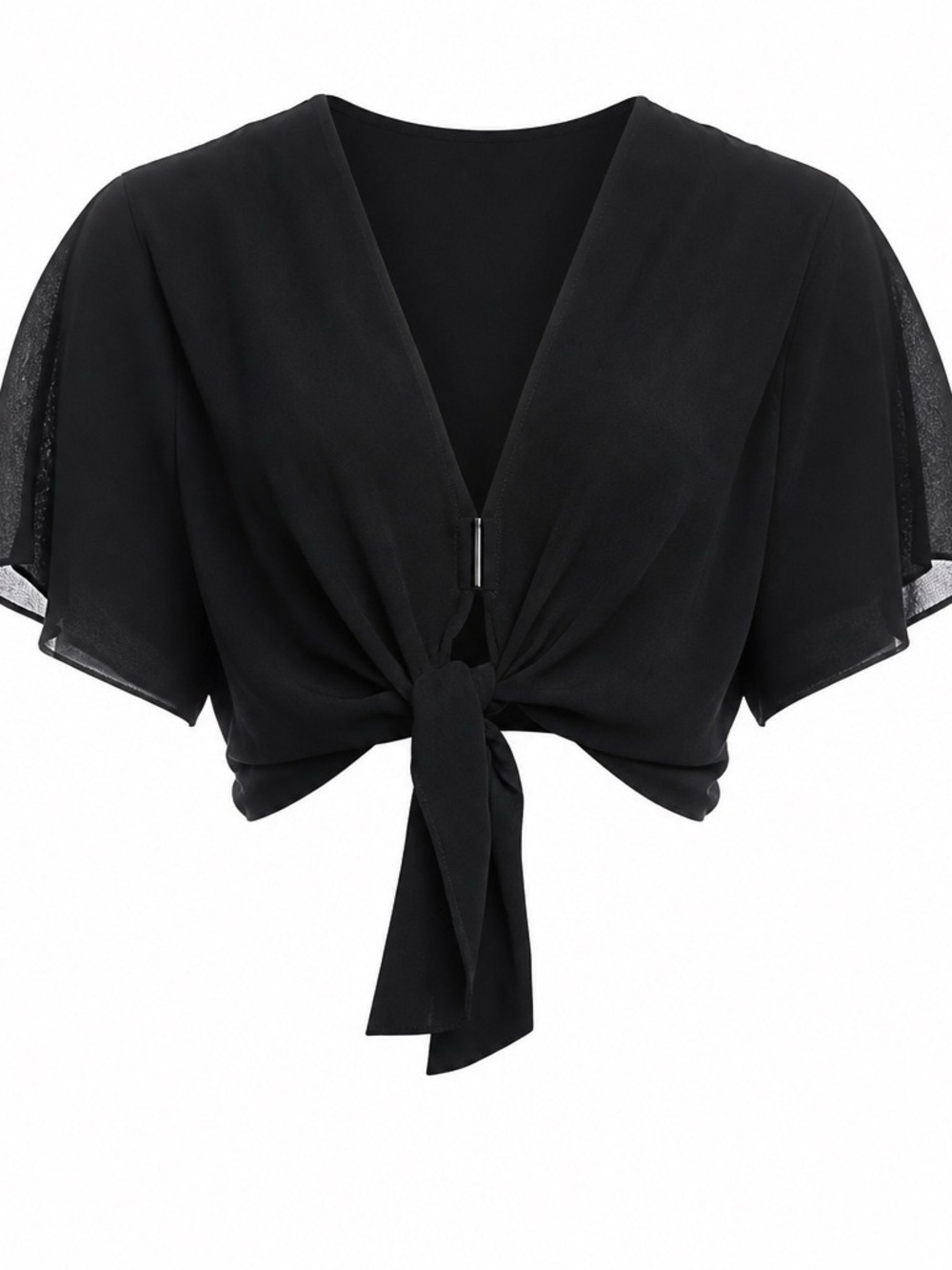 Alice + Olivia Black Tie-Front Cropped Blouse